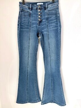 Flying Monkey High Rise Button Fly Flare Stretch Jeans Seam Front Size 29